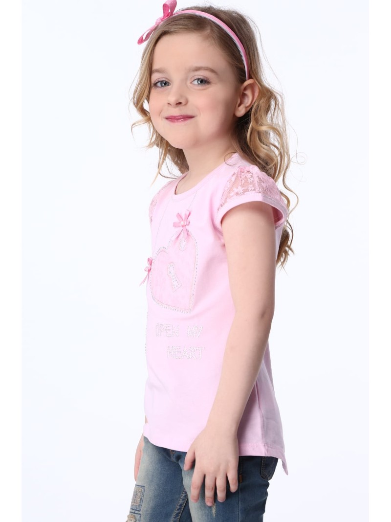 T-shirt with lace sleeves, light pink NDZ8147 - Online store - Boutique